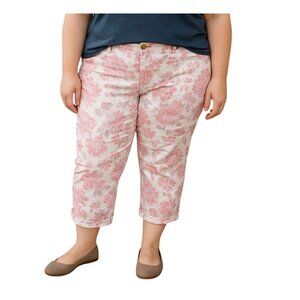 Bandolino Womens Floral Print Capri Pants Size 16 Pink & White Cotton Blend
